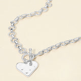 Hammered Metal Heart Pendant Chunky Chain Toggle Necklace