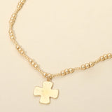 Brushed Hammered Metal Cross Pendant Beaded Chain Necklace