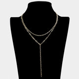 Brass Metal Open Metal Link Double Layered Y Necklace