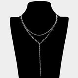 Brass Metal Open Metal Link Double Layered Y Necklace
