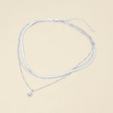 White Gold Dipped Sunburst Charm Pendant Herringbone Chain Layered Necklace