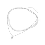 White Gold Dipped Sunburst Charm Pendant Herringbone Chain Layered Necklace