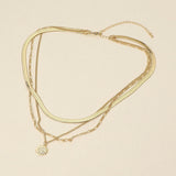 18K Gold Dipped Zodiac Moon Sunburst Coin Pendant Accent Herringbone Chain Layered Necklace