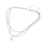 White Gold Dipped Zodiac Moon Sunburst Coin Pendant Accent Herringbone Chain Layered Necklace