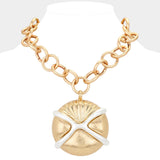 Oversized Matte Metal Sand Dollar Pendant Chunk Statement Necklace