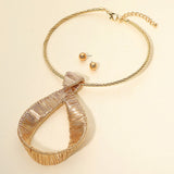 Bold Metal Wire Wrapped Teardrop Pendant Statement Necklace