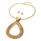 Bold Metal Wire Wrapped Teardrop Pendant Statement Necklace