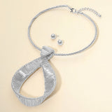 Bold Metal Wire Wrapped Teardrop Pendant Statement Necklace