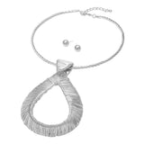 Bold Metal Wire Wrapped Teardrop Pendant Statement Necklace