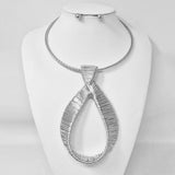 Bold Metal Wire Wrapped Teardrop Pendant Statement Necklace