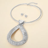 Bold Metal Wire Wrapped Teardrop Pendant Statement Necklace