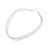 White Gold Dipped Herringbone Paperclip Chain Layered Necklace