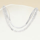 White Gold Dipped Herringbone Paperclip Chain Layered Necklace