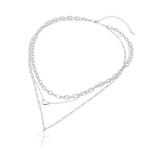 White Gold Dipped Cross Pendant Heart Charm Accent Mixed Chain Layered Necklace