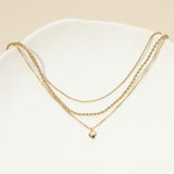 18K Gold Dipped Heart Charm Pendant Accent Mixed Chain Layered Necklace