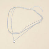 White Gold Dipped Heart Charm Pendant Accent Mixed Chain Layered Necklace