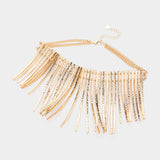 Curved metal bar fringe armor necklace