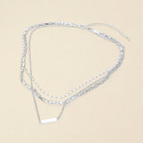 White Gold Dipped Bar Pendant Layered Mixed Chain Layered Necklace