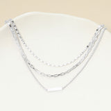 White Gold Dipped Bar Pendant Layered Mixed Chain Layered Necklace