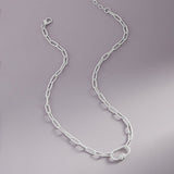 Brushed Metal Rope Carabiner Shaped Pendant Pointed Paperclip Chain Necklace