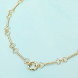 Open Metal Ring Accent Textured Clover Tip Bar Link Chain Necklace