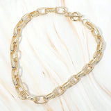 Chunky Textured Metal Paperclip Chain Toggle Necklace