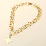 Cross Charm Chunky Chain Toggle Necklace
