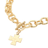 Cross Charm Chunky Chain Toggle Necklace