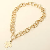 Cross Charm Chunky Chain Toggle Necklace