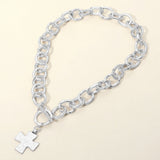 Cross Charm Chunky Chain Toggle Necklace