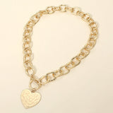 Hammered Metal Heart Charm Chunky Chain Toggle Necklace