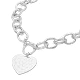 Hammered Metal Heart Charm Chunky Chain Toggle Necklace