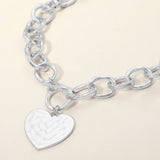 Hammered Metal Heart Charm Chunky Chain Toggle Necklace