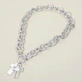 Hammered Layered Cross Pendant Chunky Chain Toggle Necklace