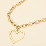 Stainless Steel Chunky Open Heart Pendant Chain Necklace