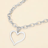 Stainless Steel Chunky Open Heart Pendant Chain Necklace
