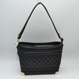 Quilted Diamond Pattern Shoulder Bag with Bottom Corner Accents