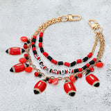 Football Charm Embellished GAME DAY Heishi Beaded Layered Bag Charm