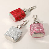 1oz Bling Studded Stainless Steel Mini Flask Keychain Bag Charm
