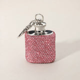1oz Bling Studded Stainless Steel Mini Flask Keychain Bag Charm