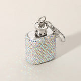 1oz Bling Studded Stainless Steel Mini Flask Keychain Bag Charm
