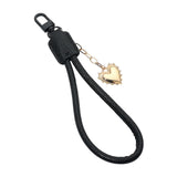 Heart Charm Drop Faux Leather Wristlet Keychain Bag Charm