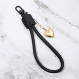 Heart Charm Drop Faux Leather Wristlet Keychain Bag Charm