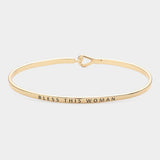 "Bless this woman" Thin Brass Metal Hook Bracelet