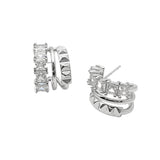 White Gold Dipped Geometric Clam CZ Hoop Earrings