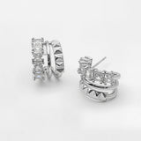 White Gold Dipped Geometric Clam CZ Hoop Earrings