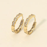 14K Gold Dipped CZ Stone Paved Geometric Huggie Hoop Earrings
