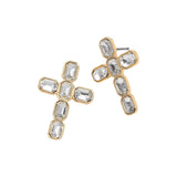 Gold Dipped Cross Stone Cluster Earrings