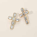 Gold Dipped Cross Stone Cluster Earrings