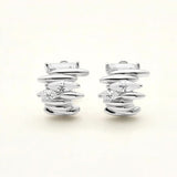 White Gold Dipped Modern Stack CZ Hoop Earrings